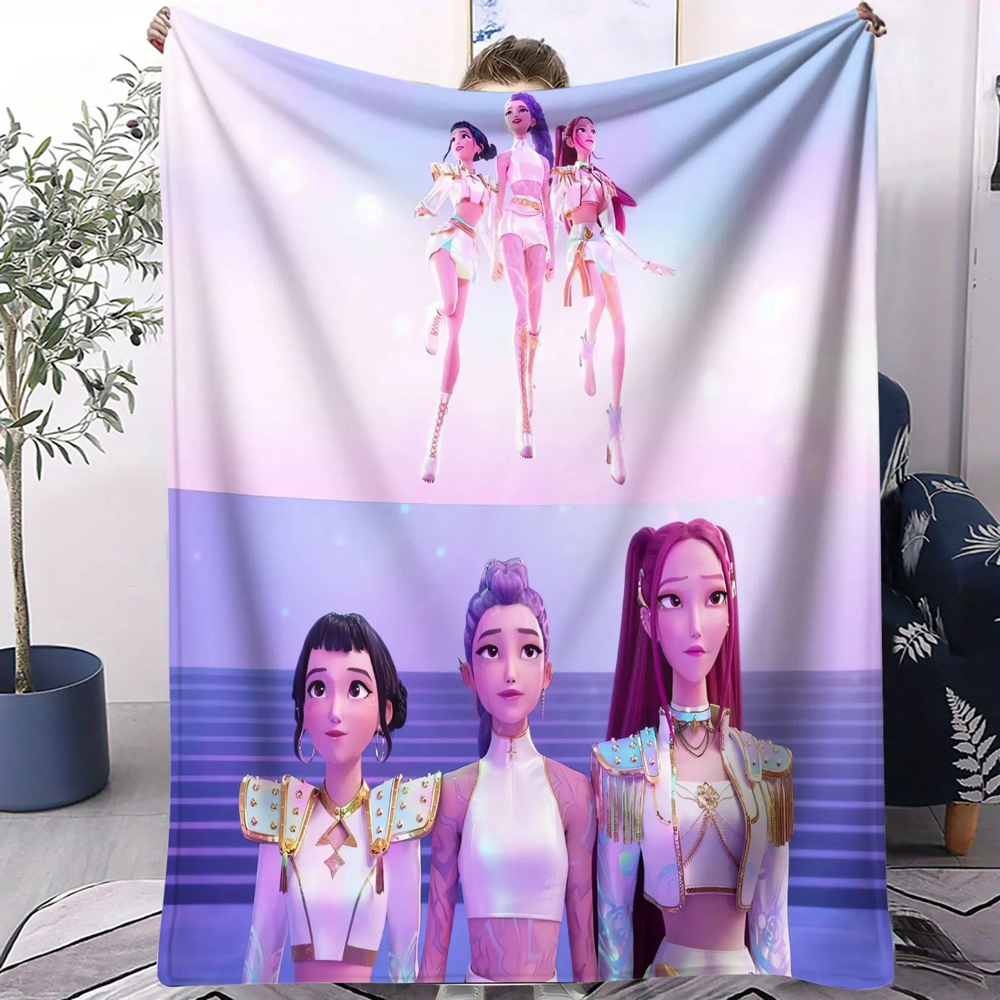 K Pop Demon Hunters Blanket Flannel Blanket Hot Anime Fan Gift Warm for Home Sofa Cover Camping Travel Multifunctional Blanket