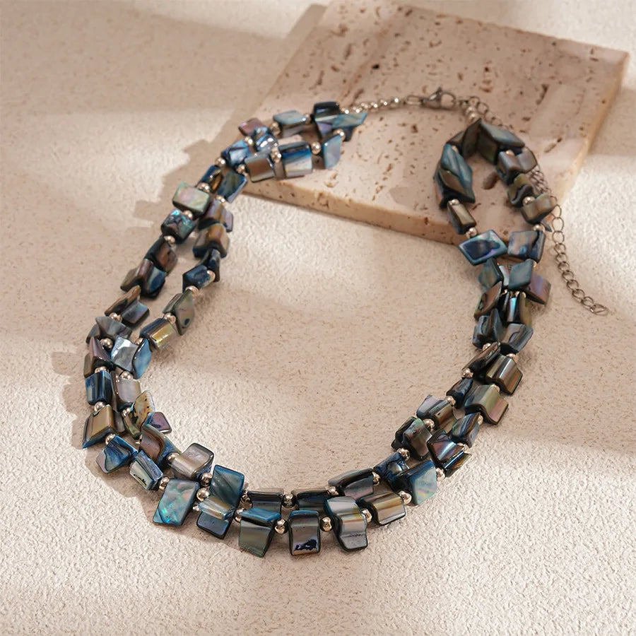 Boho Double-layer Shell Long Necklace for Women Vintage Irregular Beads Necklace Female Summer Vacation Jewelry Holiday Gifts