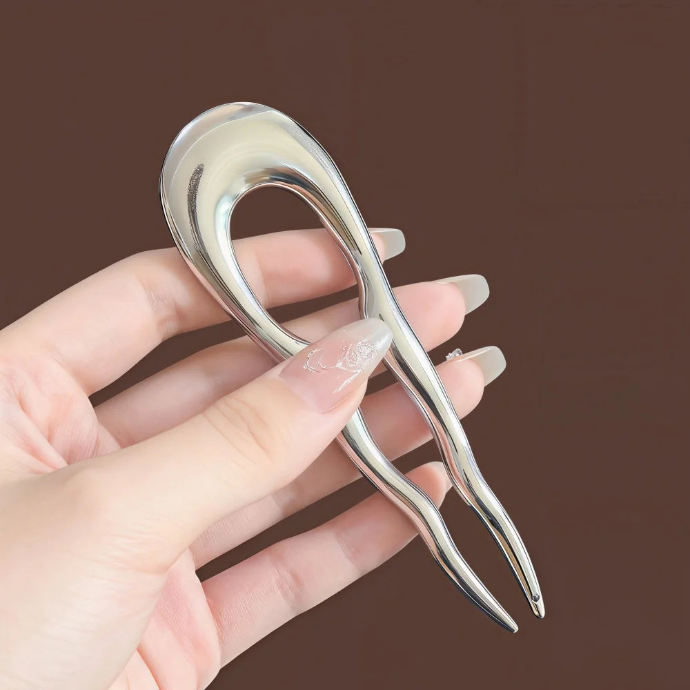 Vintage Metal U-Shaped Hair Fork Fashion Geometric Irregular Alloy Hairpin Clips Headwear Women Girls Simple Hair Sticks Gifts