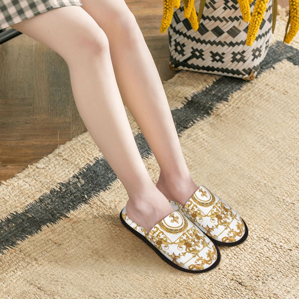 Custom Vintage Baroque Prints Greek Ornament Golden Meander Meandros Soft Scuff Memory Foam Slippers Women Hotel House Shoes