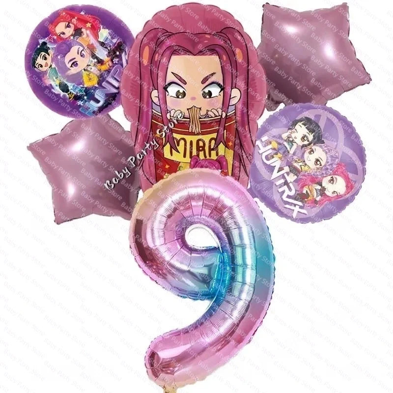 KPop Demon Hunter Theme 18-inch Cartoon Anime Foil Balloon Set for Baby Shower Supplies Kids Birthday Party Decorations Gifts