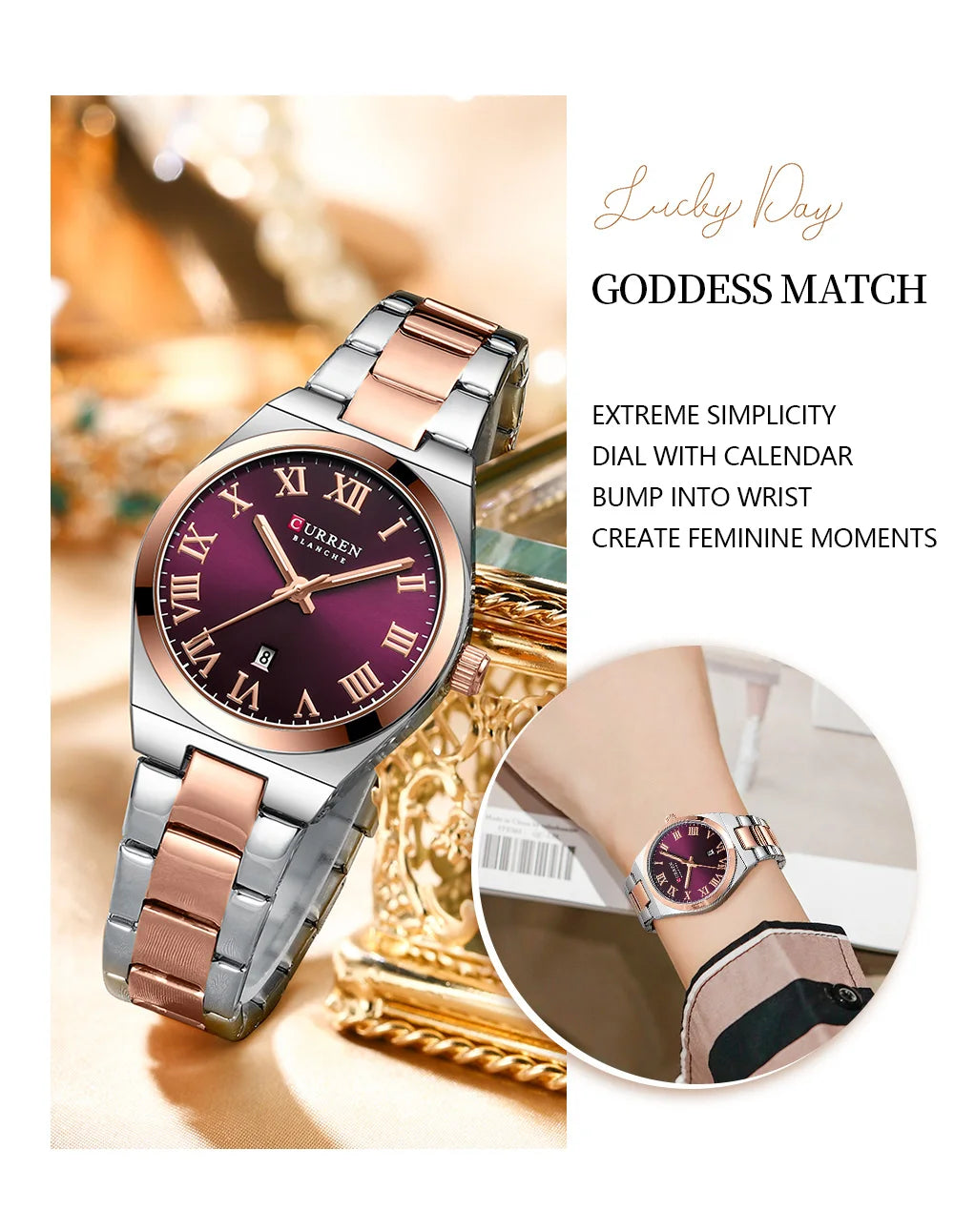CURREN Fashionable Quartz Watches for Women Roman Numerals Simple Elegant Stainless Steel Braclete Ladies Wristwatch