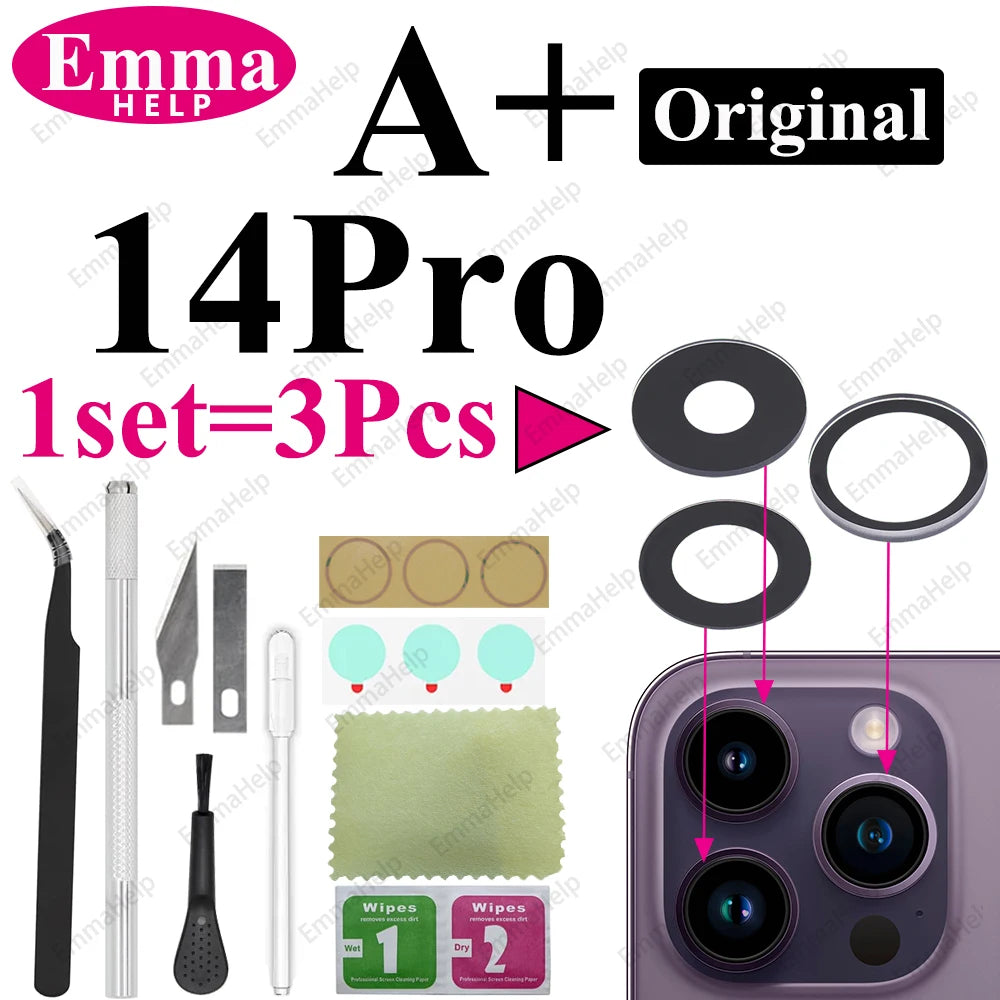 1Set Original Sapphire Rear Camera Glass Replacement for iPhone 16 15 14 Pro Max 12 13 Mini 15 Plus Camera Lens Repair Tool Kits