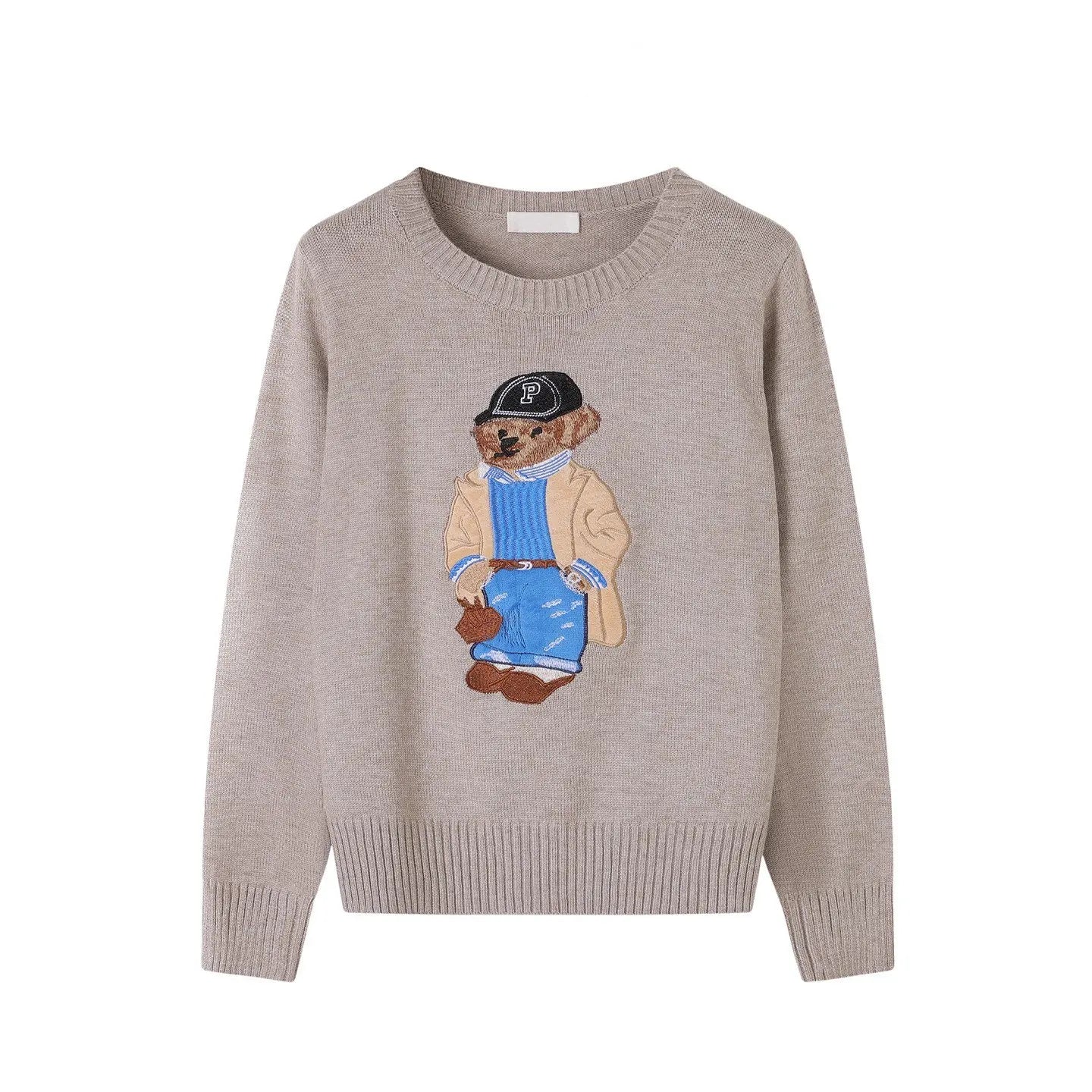 European Style Luxury Brand Loose O-Neck Bear Pullover Tops Knitwear Woman Short Sleeve T-shirt Ladies Wool Knitted Sweater