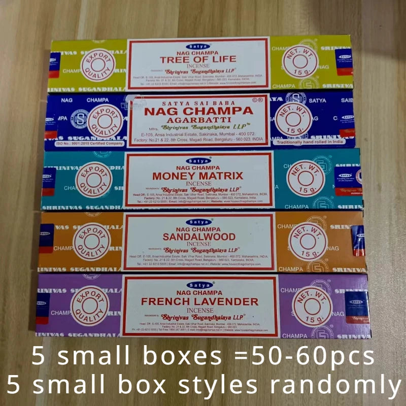 5BOX NAG Champa Incienso Satya Incense Collection Satya Handmade Sticks with Flavors Refreshing Medicinal Aromas Home Fragrances
