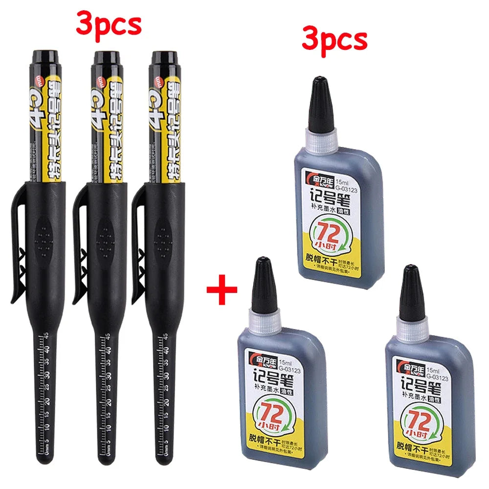 1-6Pcs 45mm Waterproof Long Head Nib Deep Hole Markers Pen Tile Carpenter Pen Multi-purpose for Woodworking Black/Blue/Red Ink