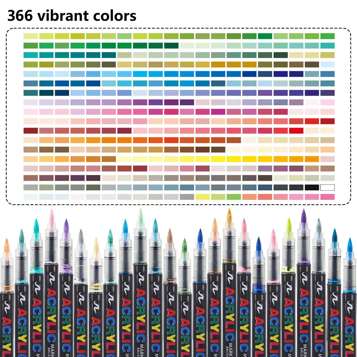 12-288 Colors Flexible Brush Acrylic Markers Set for Rock Wood Canvas Glass Stone DIY Crafts Painting Art Supplies