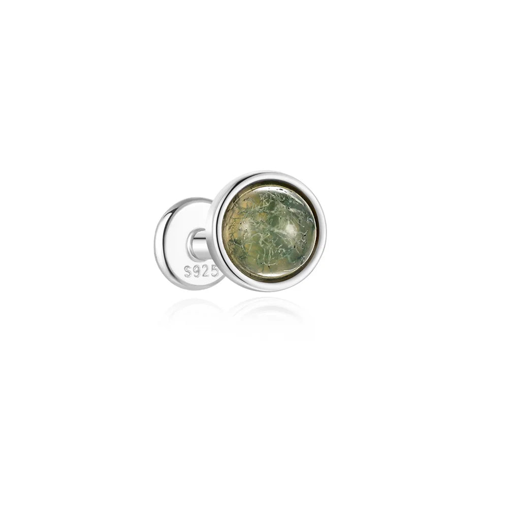 AIDE Water Grass Agate 925 Sterling Silver Flat Head Thread Piercing Earring Green Moss Piercing Ear Bone Earring Jewelry 1pc