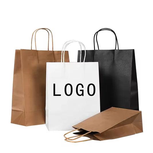 Wholesale Blank Kraft Paper Gift bags Custom Printed Recyclable Kraft Paper Shopping Bag Cosmetic Wedding Candy Grocery Bag