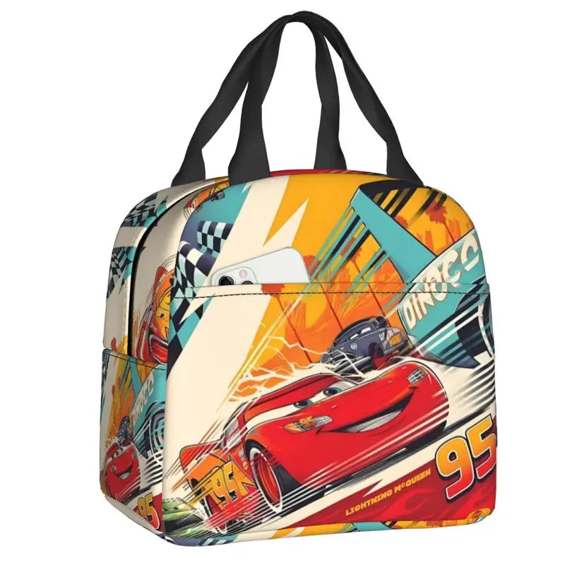 Custom Car 95 Lightning Mcqueen Insulated Lunch Bag for Women Resuable Racing Car Thermal Cooler Bento Box Office Picnic Travel