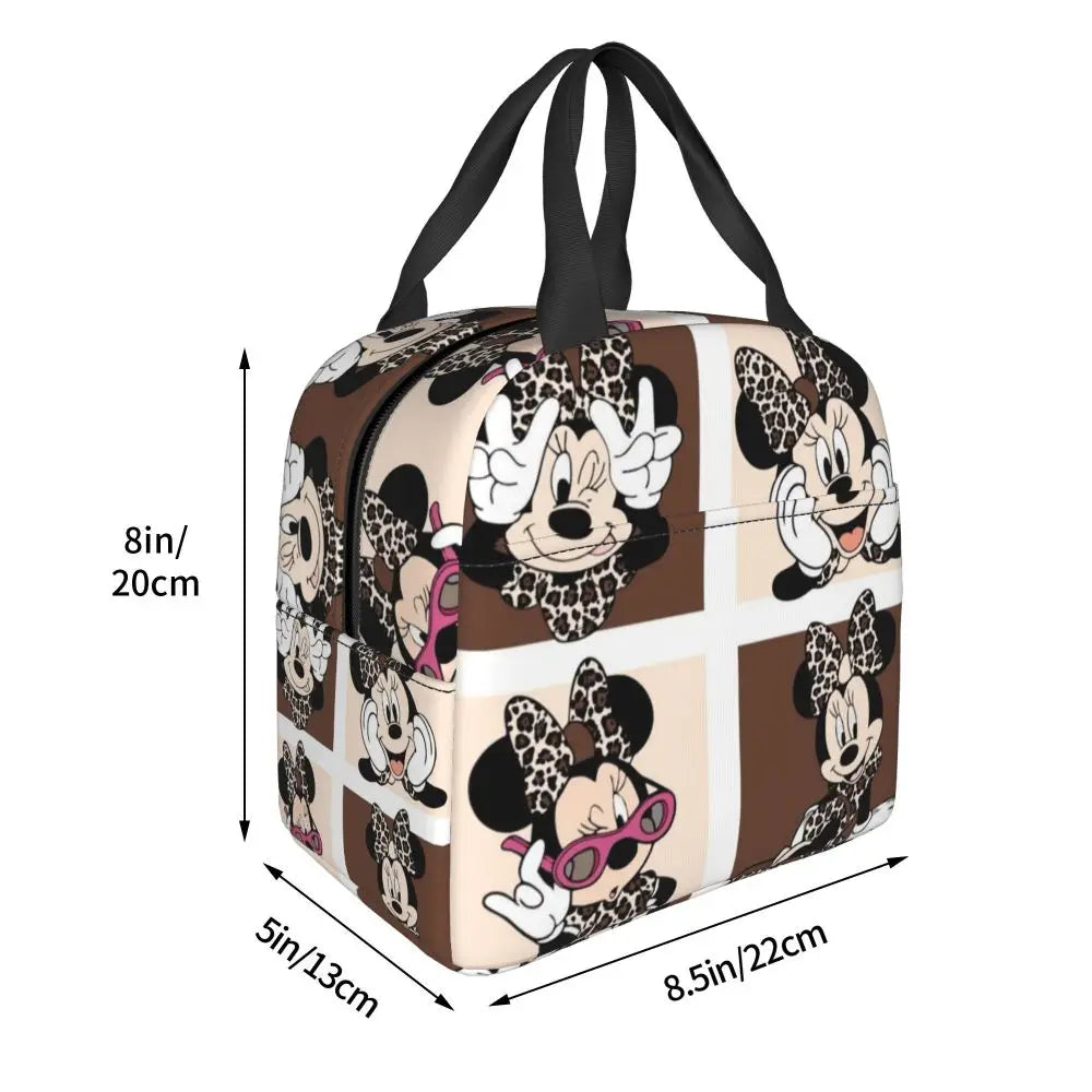 Custom Mickey Pink Minnie Mouse Lunch Bag Women Creative Design Cooler Warm Insulated Lunch Box for Kids School