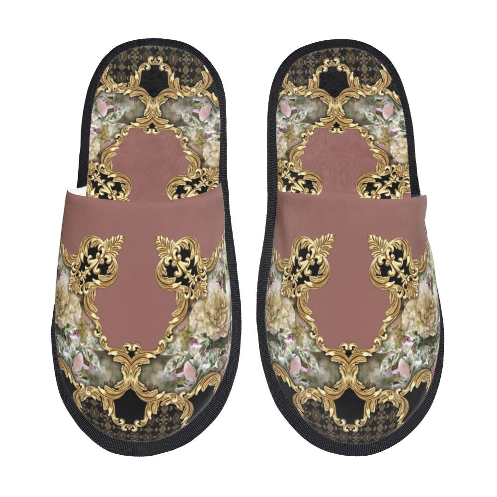 Custom Vintage Baroque Prints Greek Ornament Golden Meander Meandros Soft Scuff Memory Foam Slippers Women Hotel House Shoes
