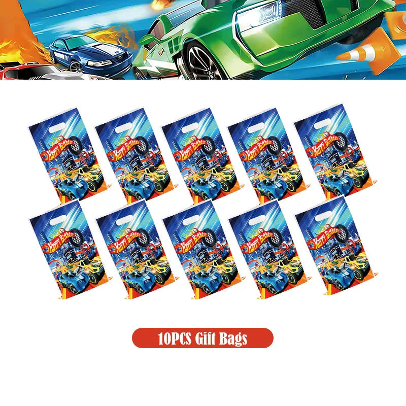 Happy Wheels Birthday Birthday Party Supplies Hot Race Car Theme Tableware Set Cups Plates Balloons Gift Bags for Kids Boys ﻿