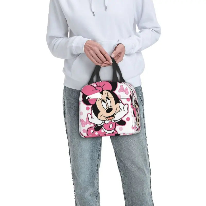 Custom Mickey Pink Minnie Mouse Lunch Bag Women Creative Design Cooler Warm Insulated Lunch Box for Kids School