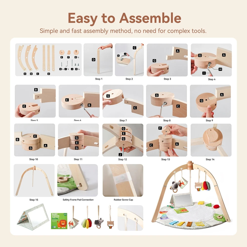 Wooden Baby Play Gym Music Activity Mat 0-12 Baby Months Exercises For The Limbs Sensory Development Toys Mobile Suspended Bell
