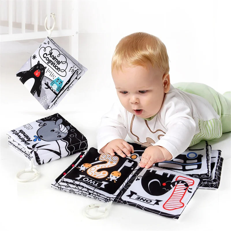Soft Baby Clothes Book Sensory Toy Black and White High Contrast Visual Stimulation Book Toddler Early Learning Educational Book