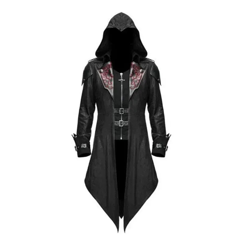Assassin Cosplay Medieval Man Costume Streetwear Hooded Jackets Outwear Costume Edward Creed Halloween Dress Up Outfit Party