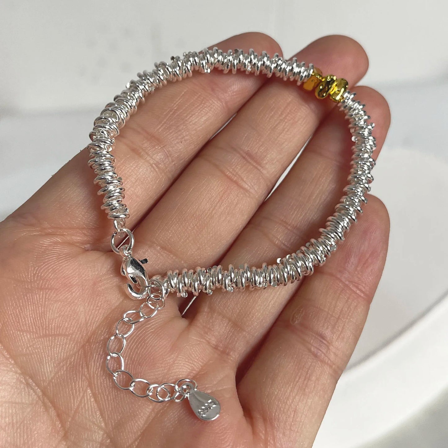100% Solid 925 Sterling Silver Metal Bracelet for Women Handmade Simple Stone Bracelet Birthday Gift Party