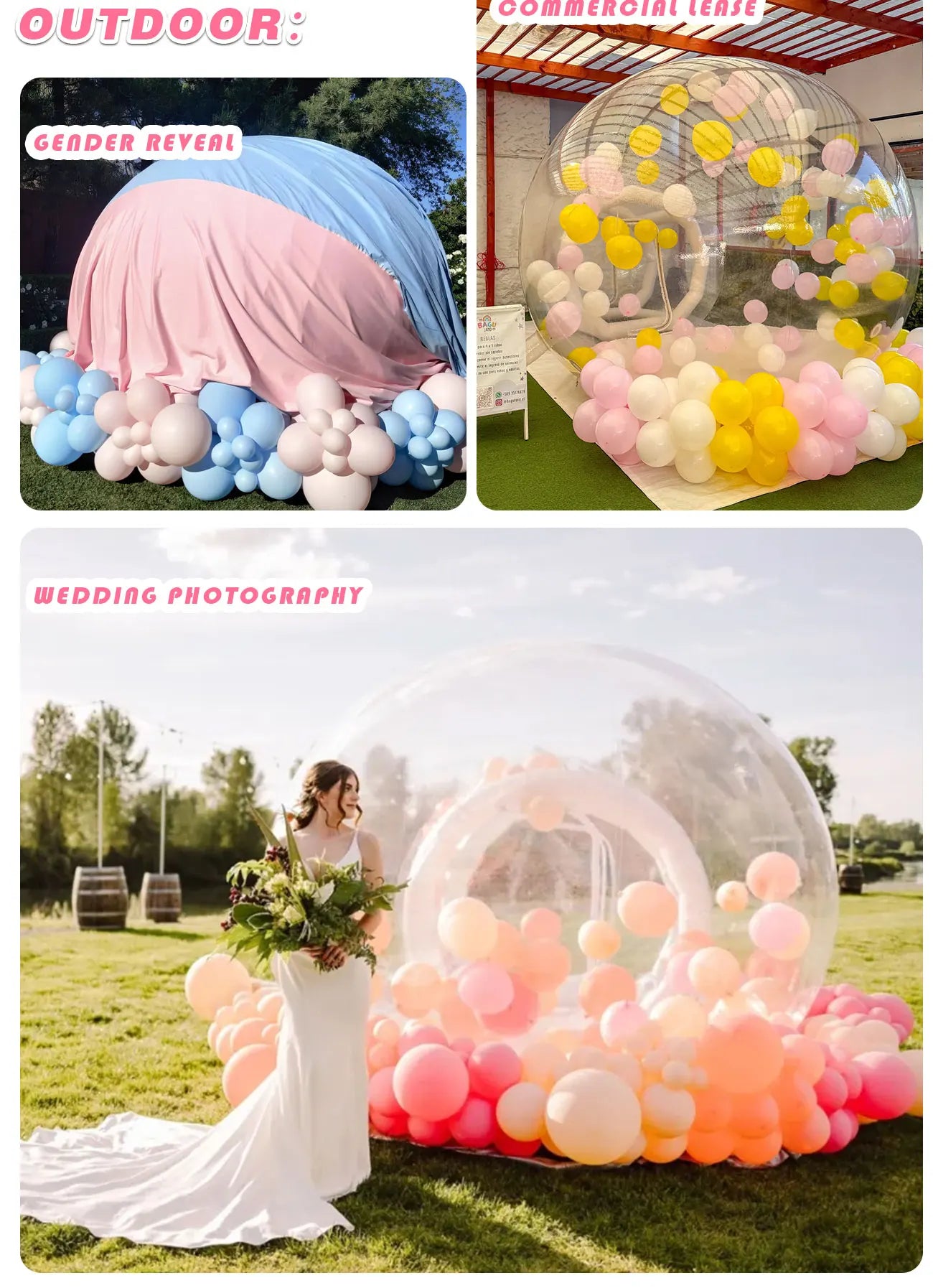 Inflatable Bouncy Bubble House Kids Play with Blower Balloon Transparent PVC Outdoor Dome Tent Bouncer for Chlidren Toys