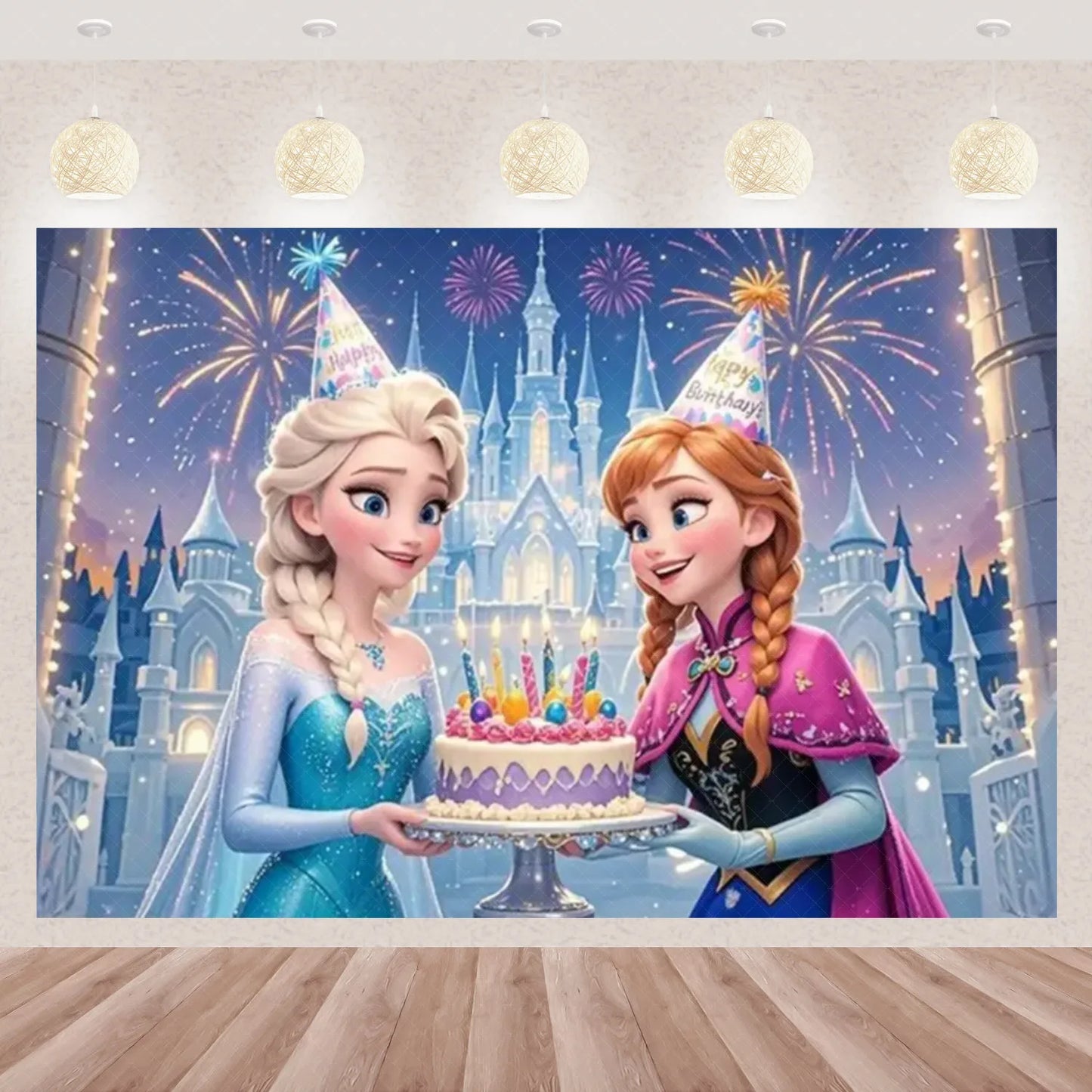 Frozen Elsa Anna Princess Theme Backdrop Frozen Birthday Party Decoration Baby Shower Supplies Background Photo Prop Girl Gift