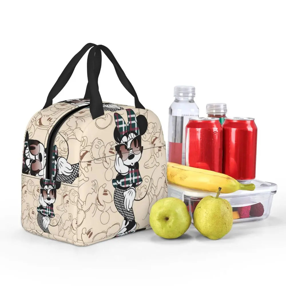 Custom Mickey Pink Minnie Mouse Lunch Bag Women Creative Design Cooler Warm Insulated Lunch Box for Kids School