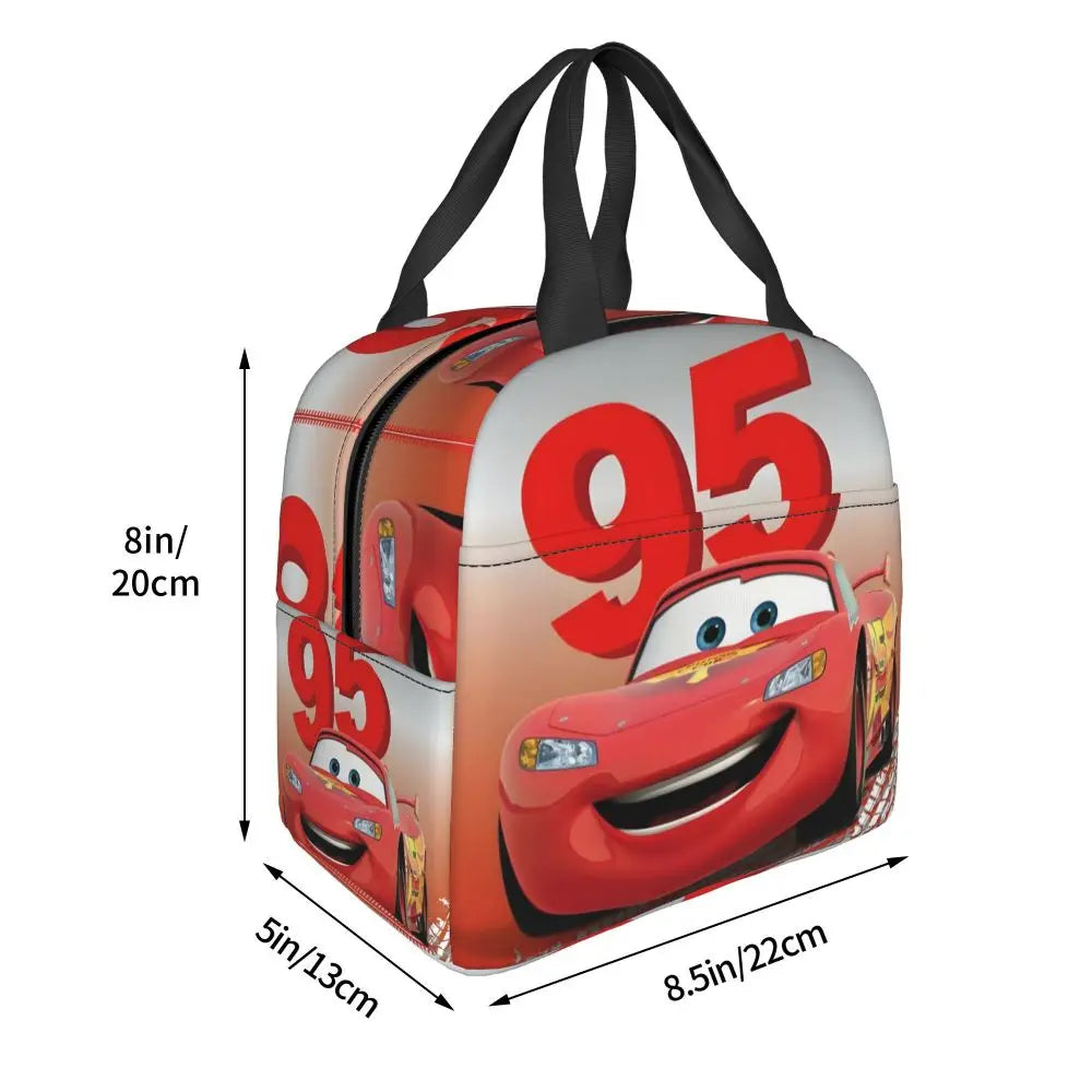 Custom Car 95 Lightning Mcqueen Insulated Lunch Bag for Women Resuable Racing Car Thermal Cooler Bento Box Office Picnic Travel