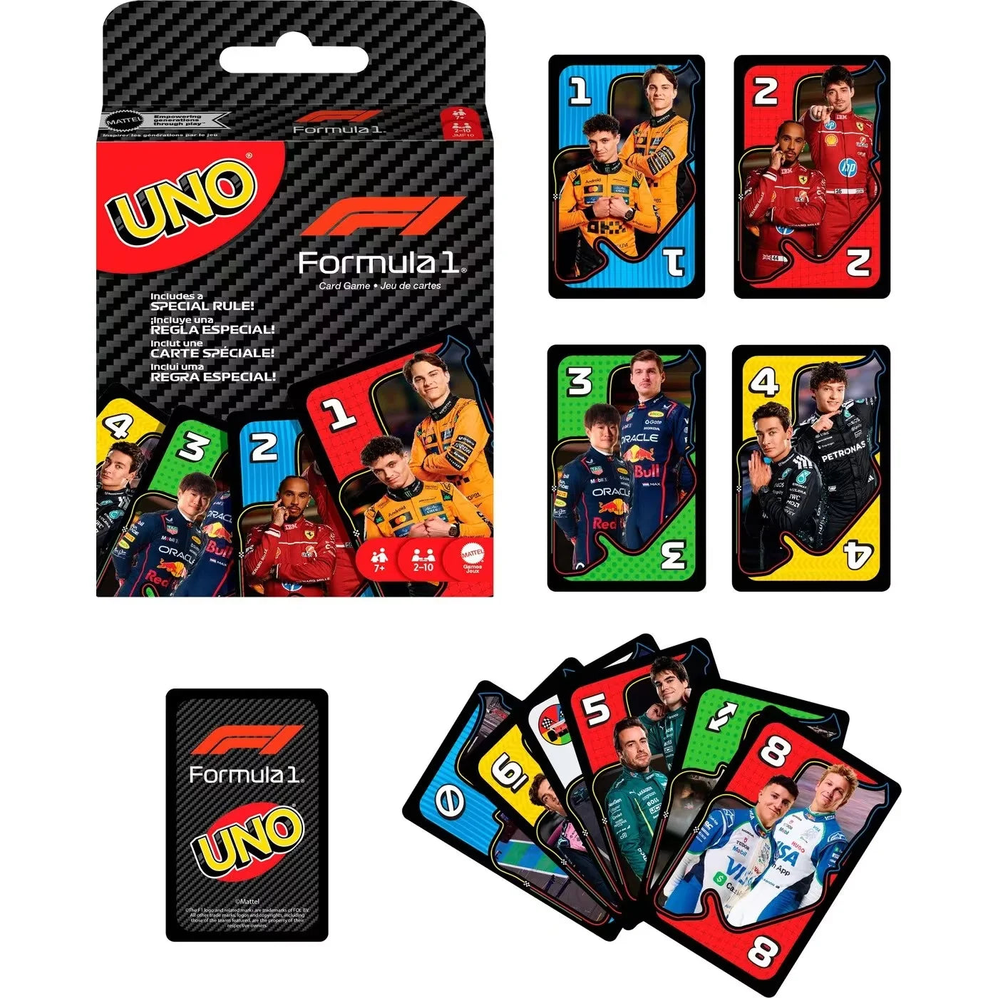 Original Mattel Games UNO F1 Formula 1 Themed Deck 112 Playing Card Game Deck Poker Board Games Christmas Gift for Kids Adults