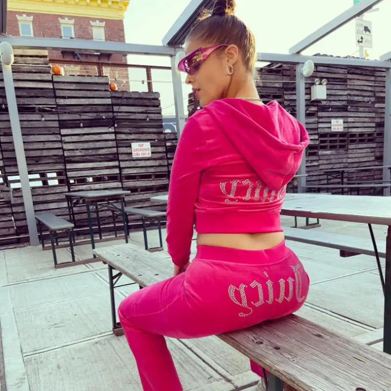 Faionable Ladies 2-Piece Set Long Pants Top Ensemble Women's Suit Autumn Collection Elastied Waist Comfortable Fit