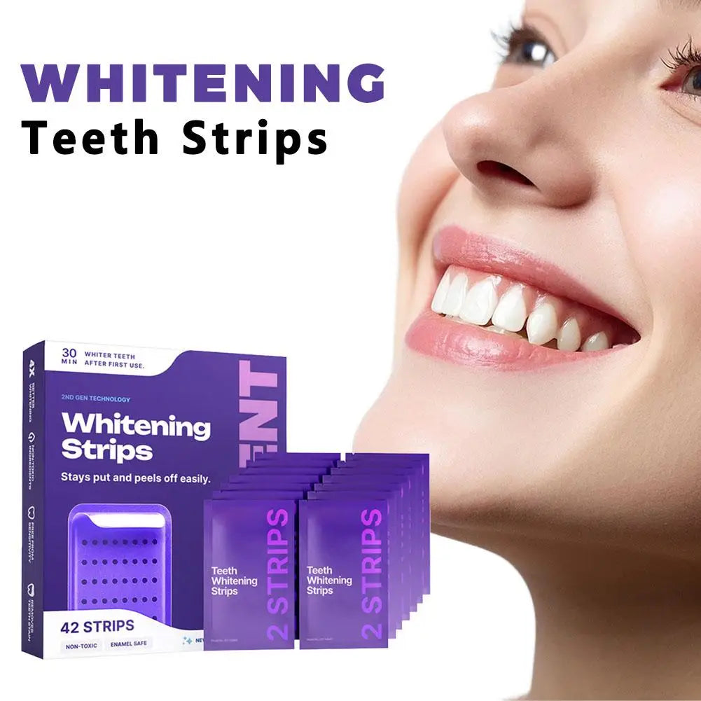 Purple Gel Teeth Brightening Strips Clean Surface Stains Freshen Breath Peroxide Free for Sensitive Teeth 42 Pack Easy Use