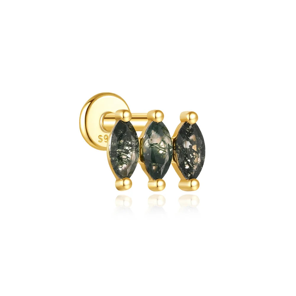 AIDE Water Grass Agate 925 Sterling Silver Flat Head Thread Piercing Earring Green Moss Piercing Ear Bone Earring Jewelry 1pc