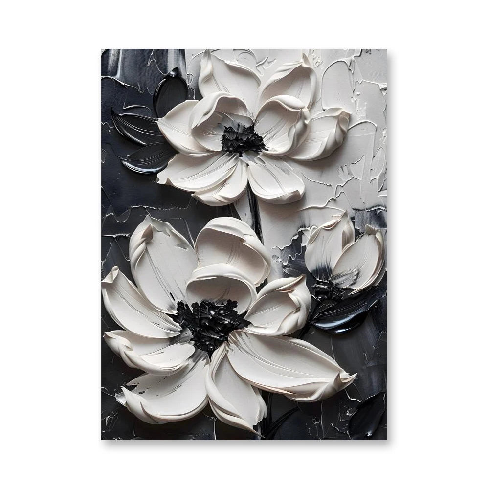Abstract White Flower Oil Painting Printed on Canvas, Luxury Flower Posters and Prints Floral Wall Art Porch Living Room Decor