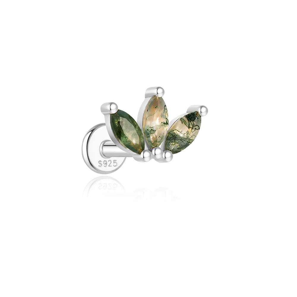 AIDE Water Grass Agate 925 Sterling Silver Flat Head Thread Piercing Earring Green Moss Piercing Ear Bone Earring Jewelry 1pc