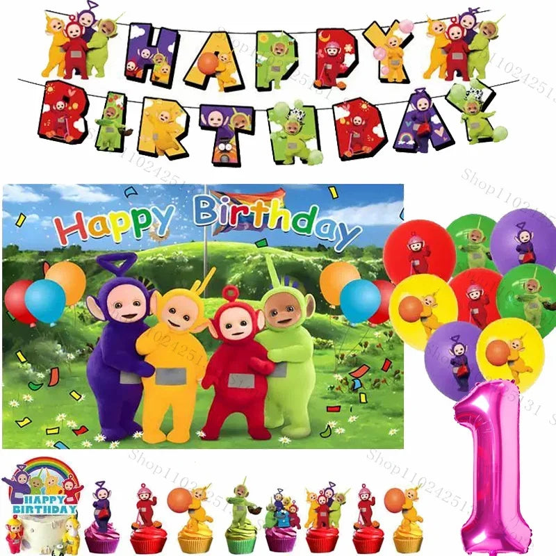 Teletubbies Birthday Party Decoration Tableware Set Paper Plates Balloons Banner Tablecloth For Kids Baby Shower Party Supplies