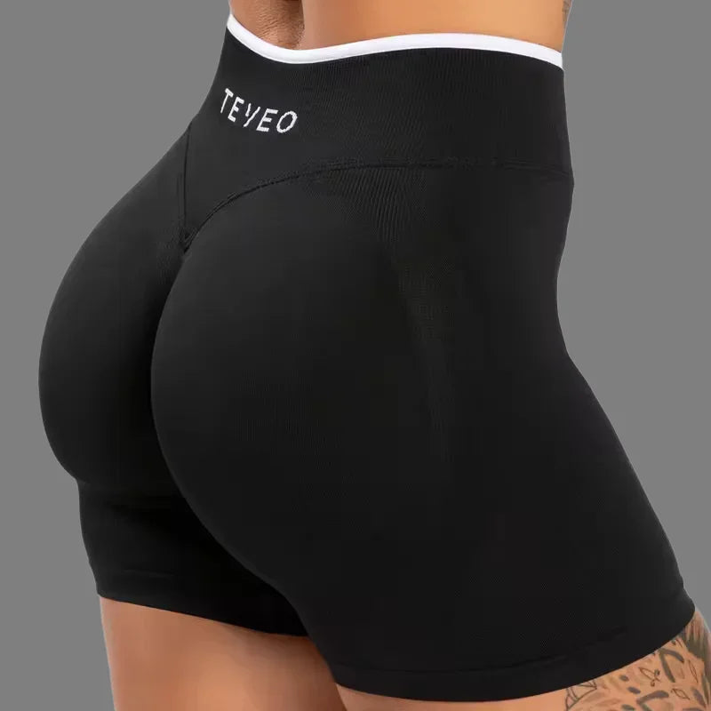 TEVEO Women's Color Block Yoga Shorts - Butt-lifting, Breathable, High-elasticity, Gym Workout & Running Shorts
