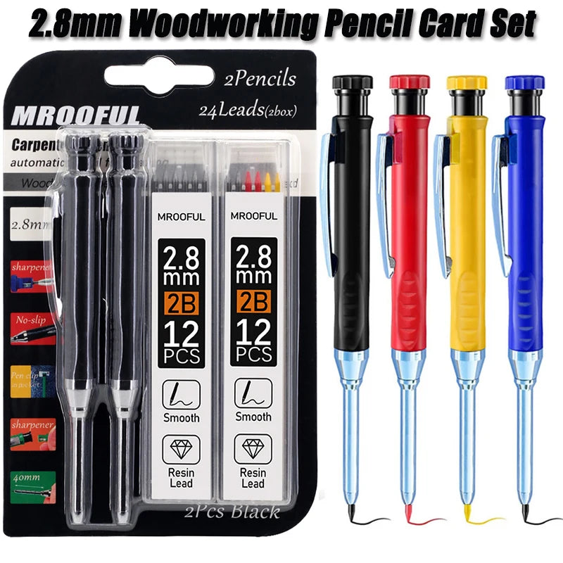 Professional Woodworking Pencil Card Set with 2.8mm Refills Lead, Deep Hole Marking and Drawing Tool, for Carpenters Engineering