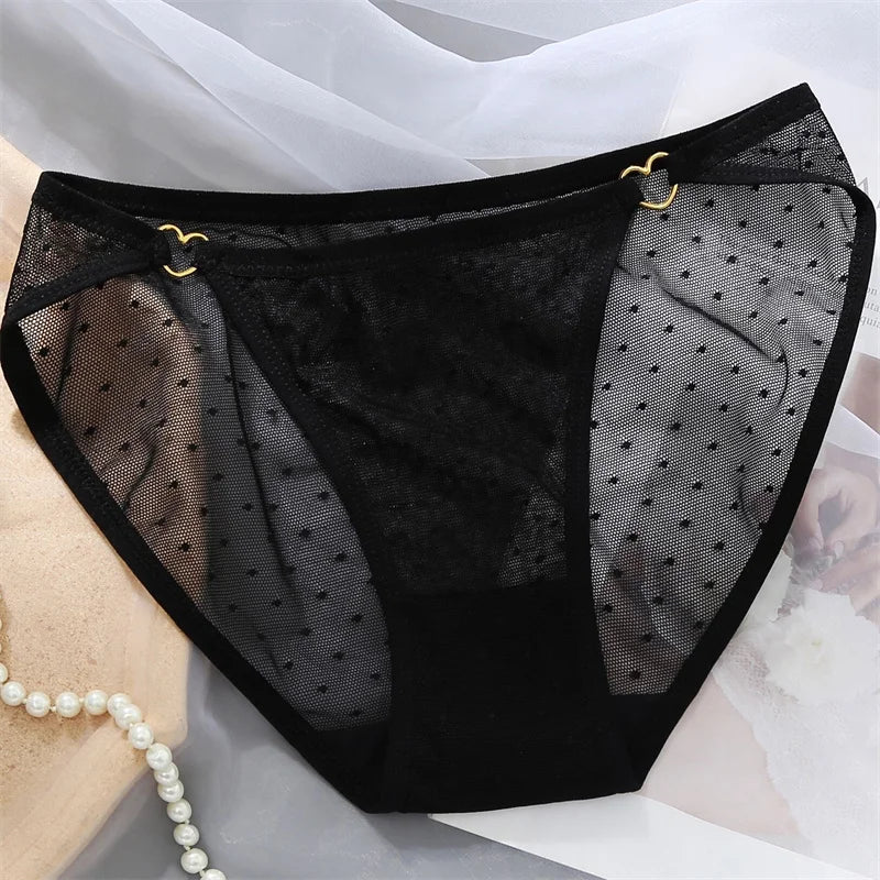 Women's Lace Underwear Panties Ladies Sexy Charming Net Gauze Transparent Panties Hot Girls Low Waist Briefs Pure Cotton Panties