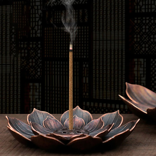1PCS Alloy Incense Burner Stick Holder Buddhism Lotus Line Incense Plate Sandalwood Coil Base Temples Yoga Studios Home Decor