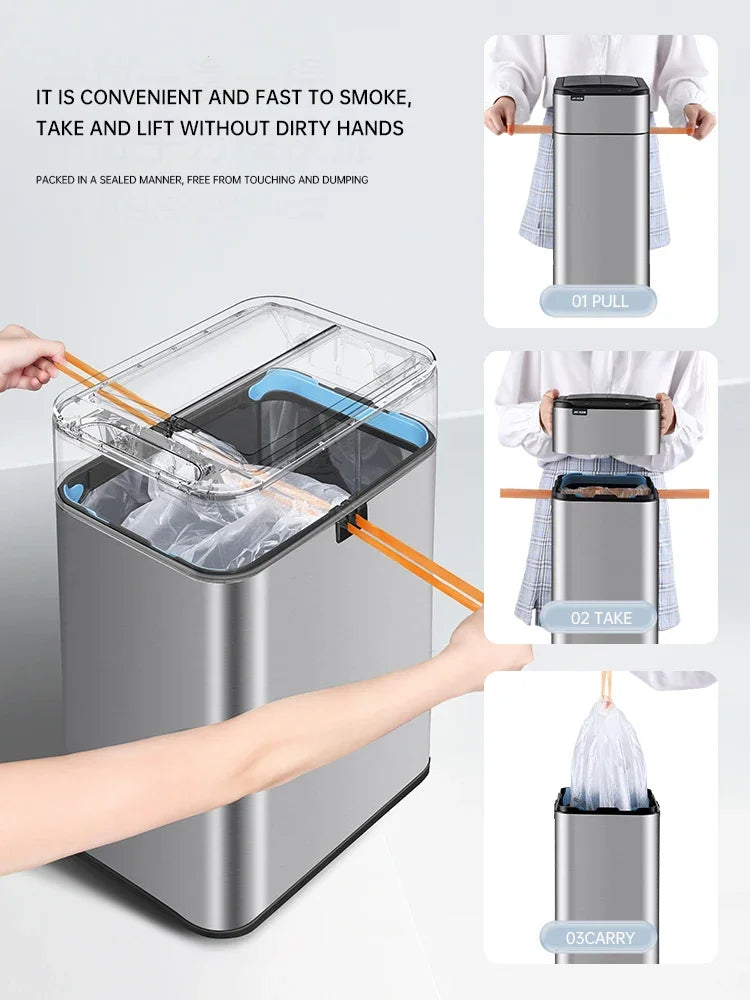 Smart Trash Can 15L 20L 30L 40L 50L 60L Stainless Steel Waste bin High Trash Cans Garbage Bin for Kitchen Trash Can Wastebasket