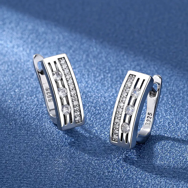 925 Sterling Silver Earrings Jewelry High Quality Retro Simple Pattern Purple White Zircon Earrings Hot Sale