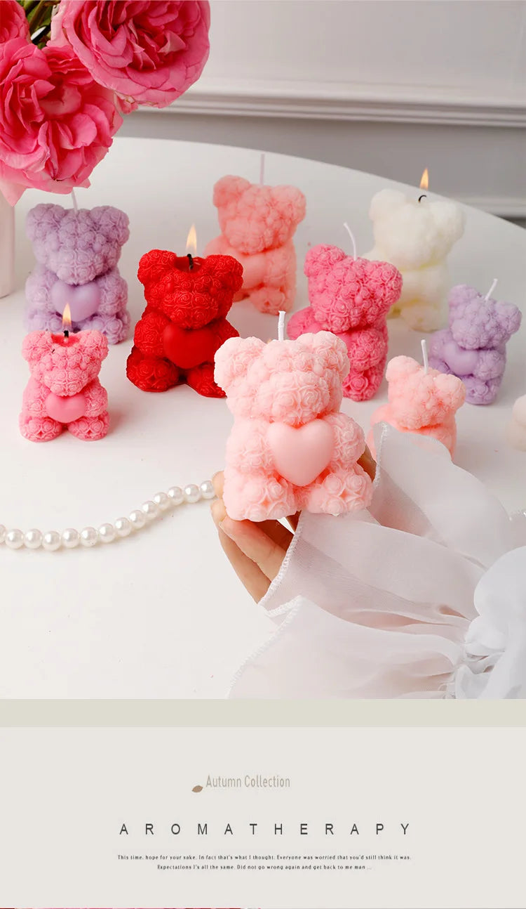 Rose Bear Scented Candles - Cute Decorations & Handmade Gifts for Women / Friends, Ideal for Wedding Souvenirs,  Valentine's Day