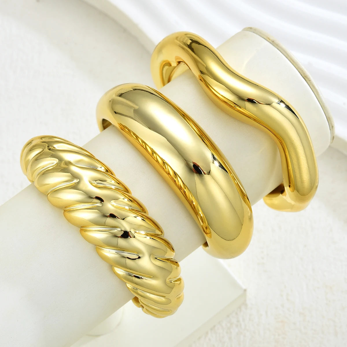3 Styles Creative Smooth Water Drop Bangles Punk Irregular Chunky Gold Color Thick Cuff Bracelet Women Men Hand Jewelry Gift New