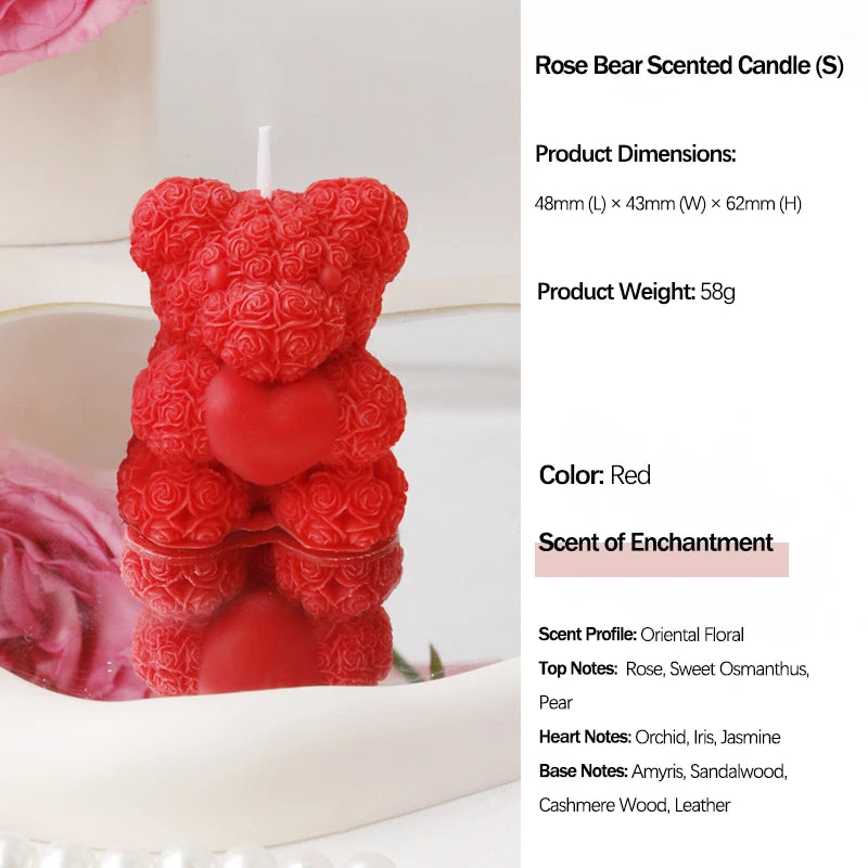 Rose Bear Scented Candles - Cute Decorations & Handmade Gifts for Women / Friends, Ideal for Wedding Souvenirs,  Valentine's Day