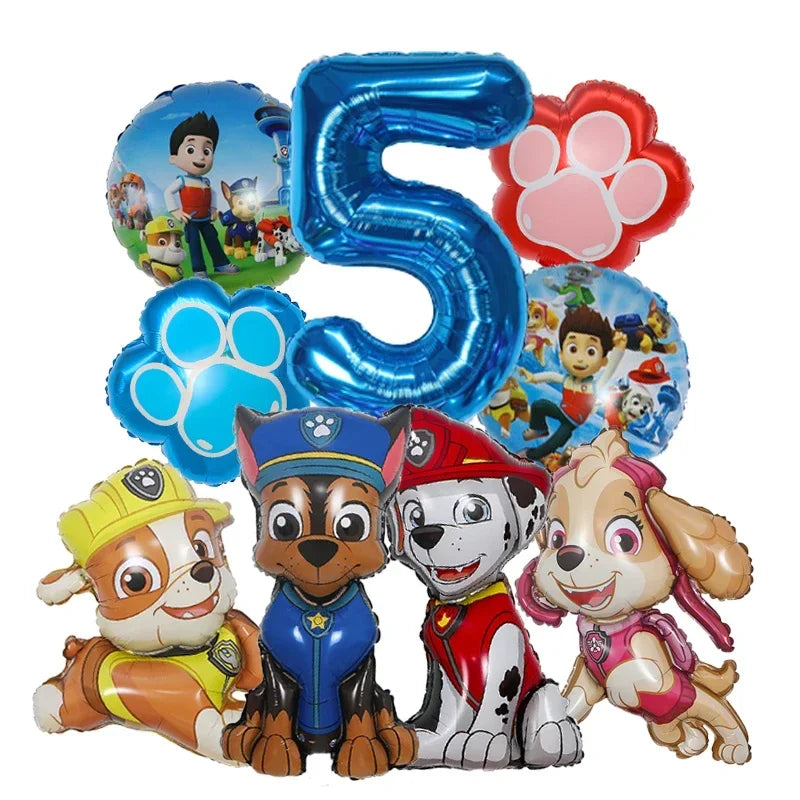 9pcs Cartoon Paw Patrol Foil Balloon Digital Number Supplies Rescue Dog Childrens Birthday Party Decoration Baby Gift Chase Skye