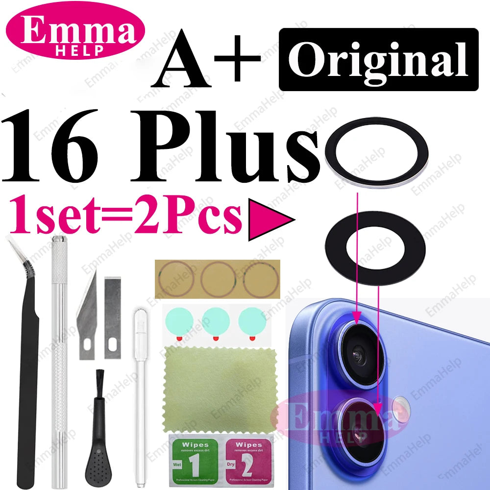 1Set Original Sapphire Rear Camera Glass Replacement for iPhone 16 15 14 Pro Max 12 13 Mini 15 Plus Camera Lens Repair Tool Kits