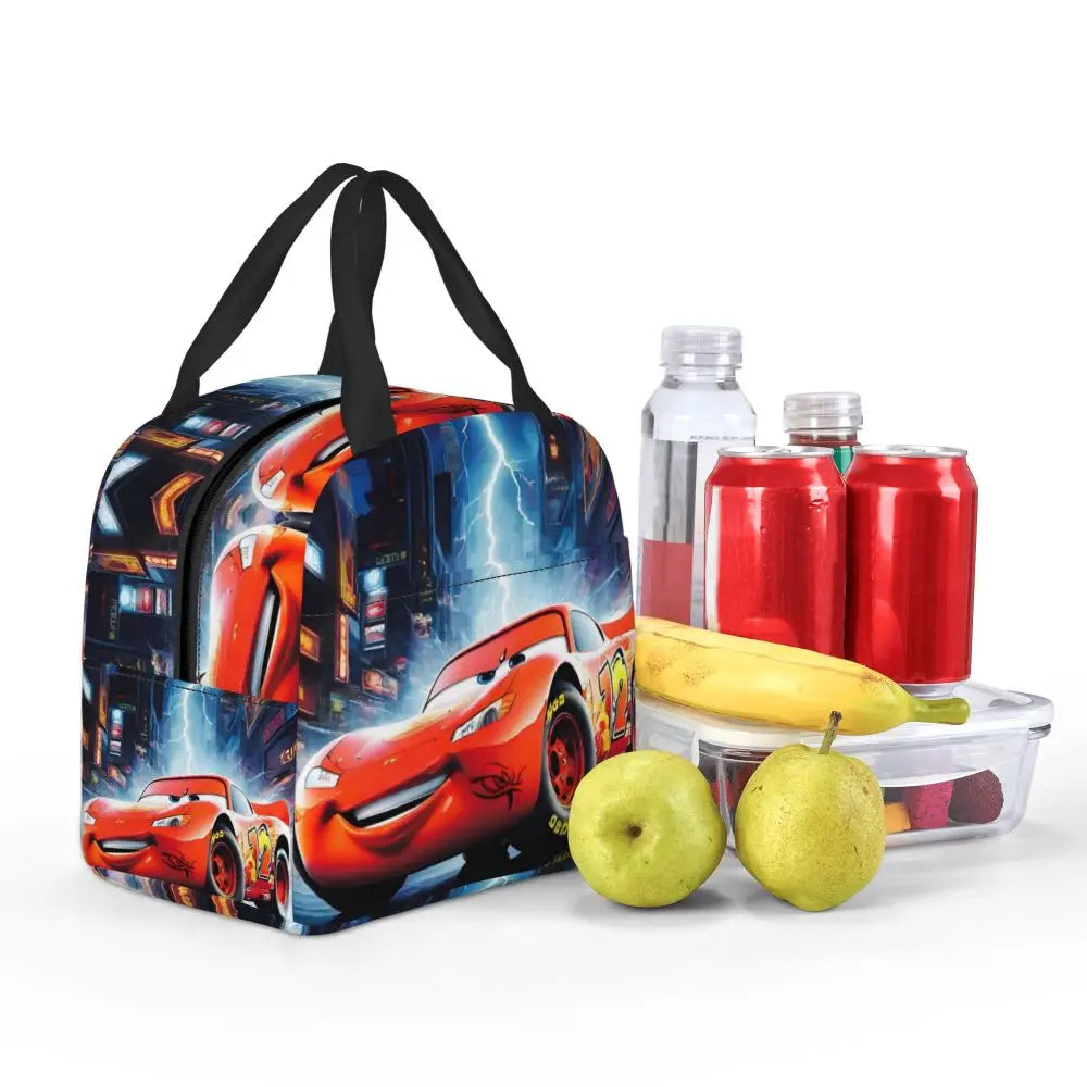 Custom Car 95 Lightning Mcqueen Insulated Lunch Bag for Women Resuable Racing Car Thermal Cooler Bento Box Office Picnic Travel