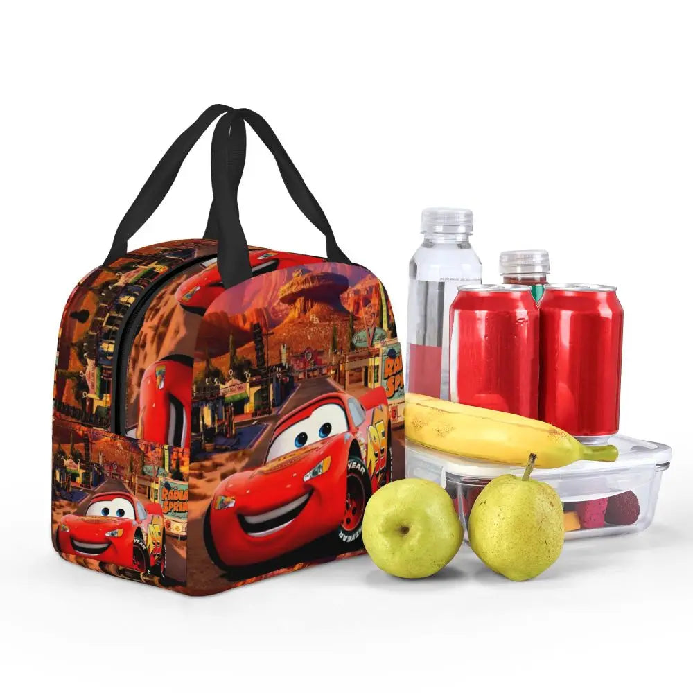 Custom Car 95 Lightning Mcqueen Insulated Lunch Bag for Women Resuable Racing Car Thermal Cooler Bento Box Office Picnic Travel