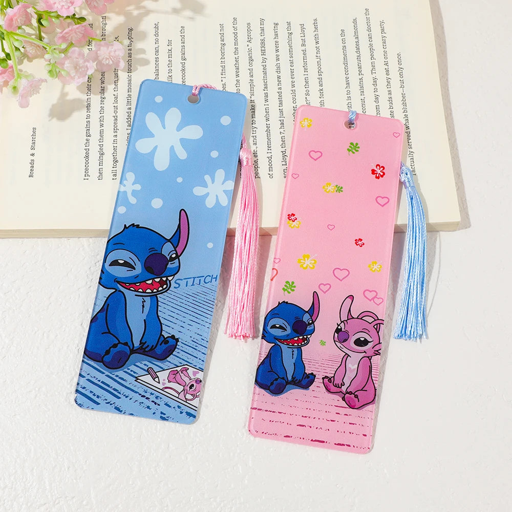 Cute Lilo & Stitch Acrylic Bookmark with Tassel Cartoon Anime Book Marker for Students Book Lovers Reading Decoration Stationery