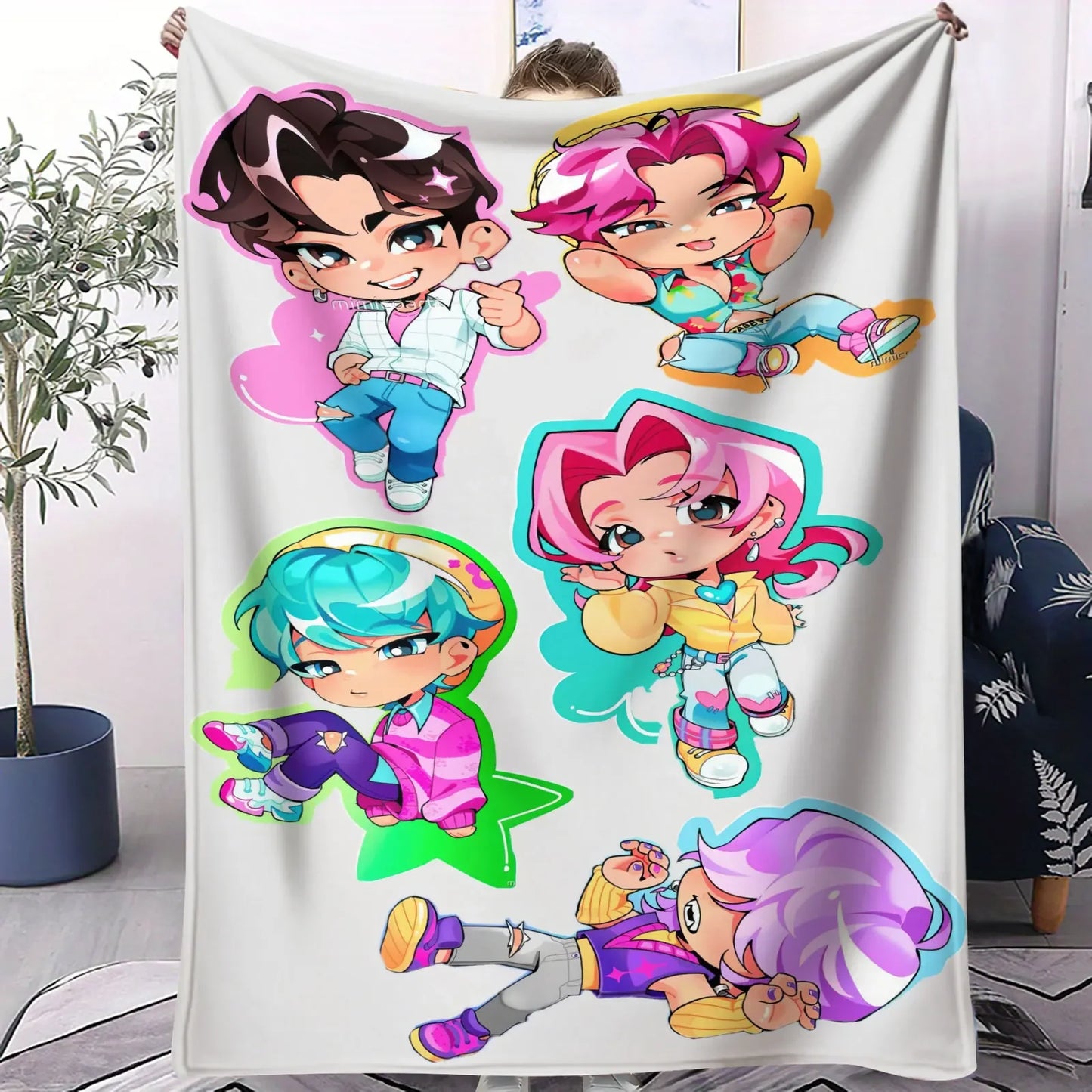 K Pop Demon Hunters Huntrix Blanket Hot Anime Flannel Throw Anime Fan Gift for Travel Camping Sofa Bed Cover Living Room Decor