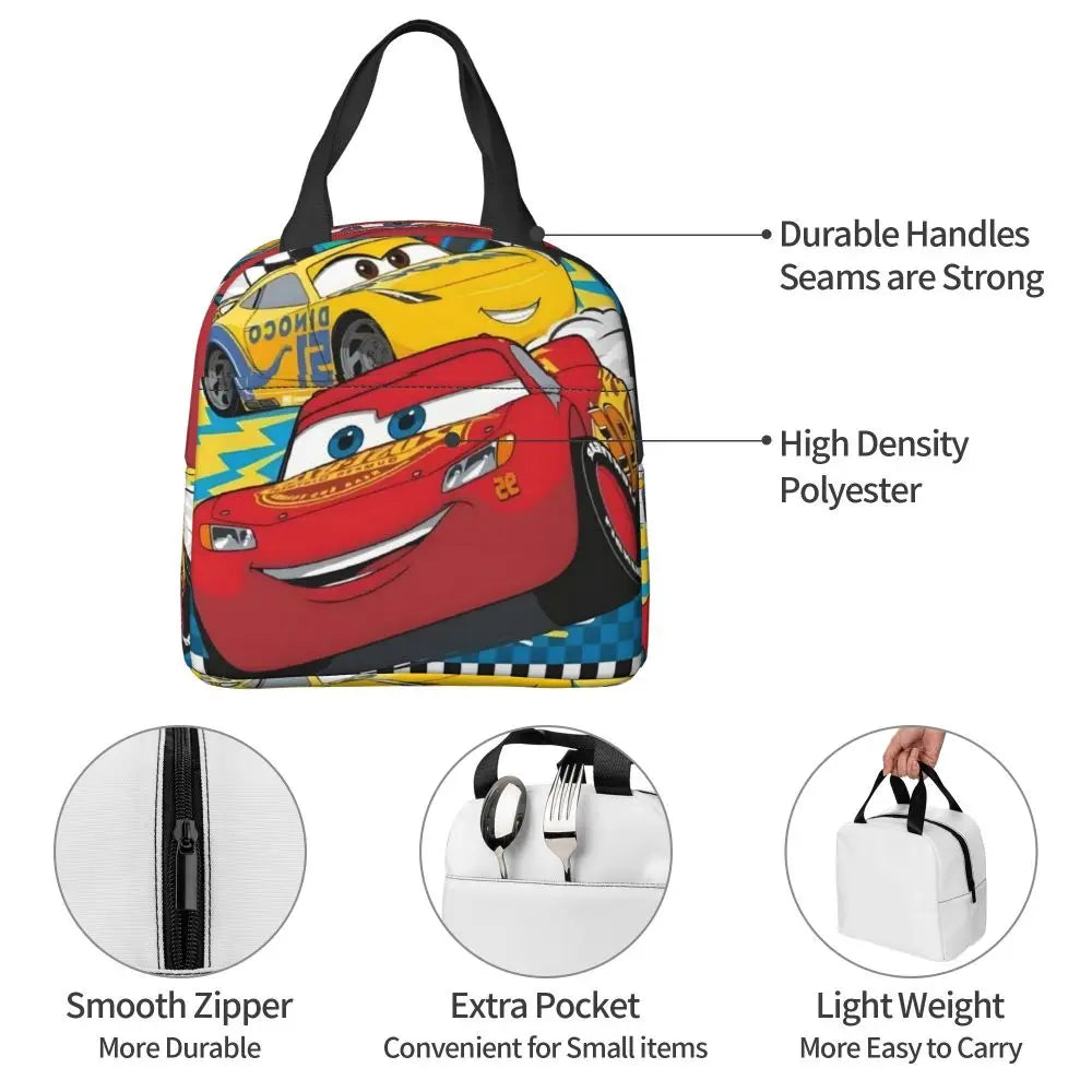 Custom Car 95 Lightning Mcqueen Insulated Lunch Bag for Women Resuable Racing Car Thermal Cooler Bento Box Office Picnic Travel