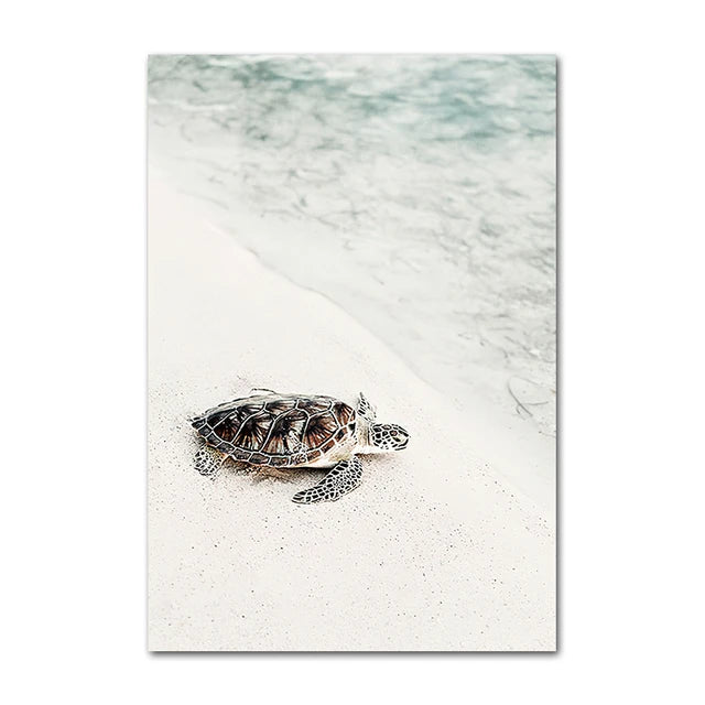 Beach Sea Ocean Canvas Wall Art Poster Bridge Leaves Turtle Seagull Print Painting Vibrant Summer Picture Nordic Home Decoration